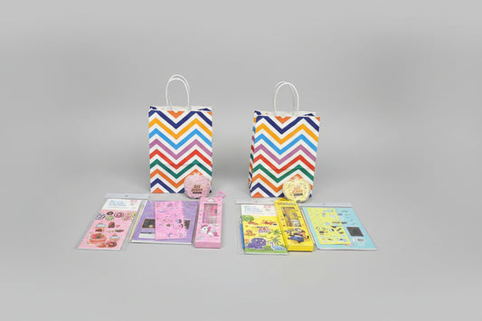 Colorful zigzag gift hampers from NIYO TOYS with various fun items, ideas for gift hamper for kids