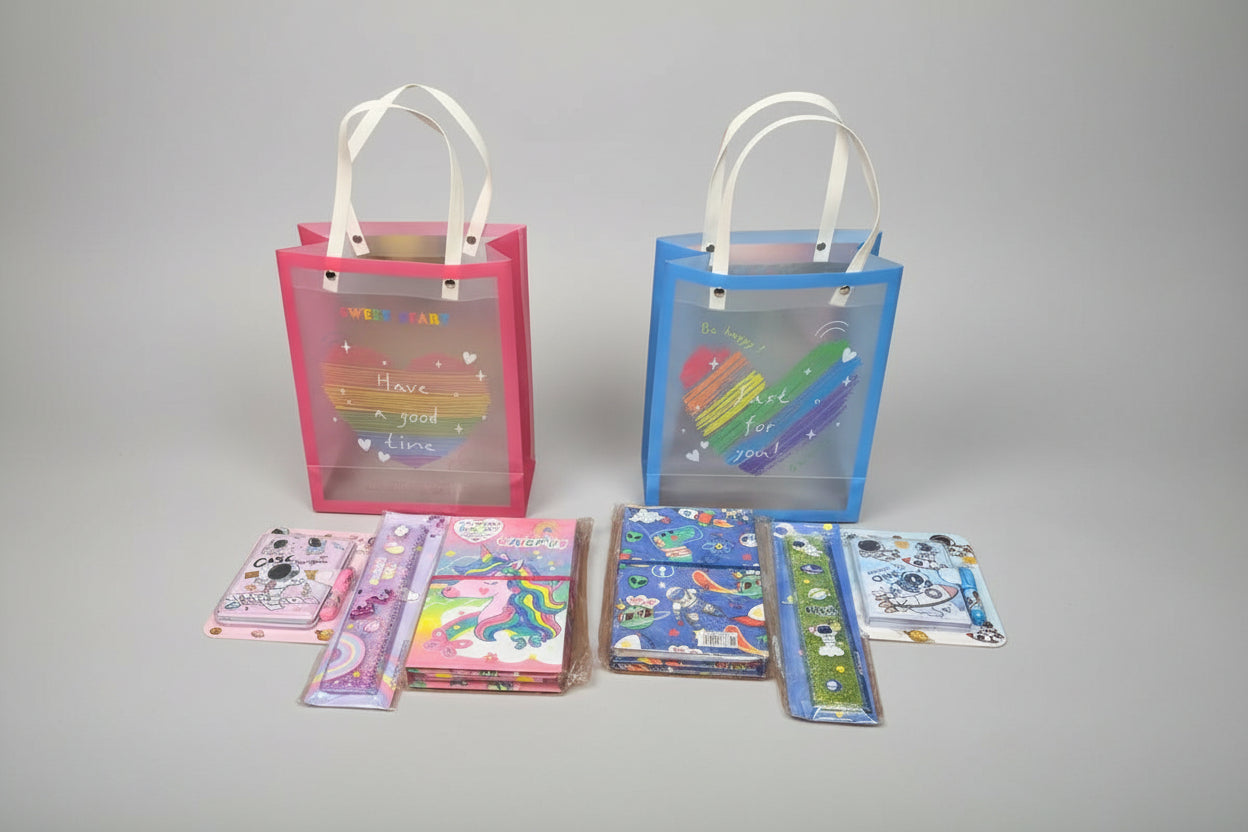 Colorful gift hampers by NIYO TOYS featuring fun notebooks and art supplies, perfect gift ideas for gift hamper
