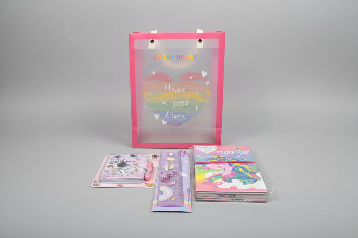 Colorful gift hamper from NIYO TOYS with stationery and craft supplies, perfect for kids' birthday ideas for gift hamper