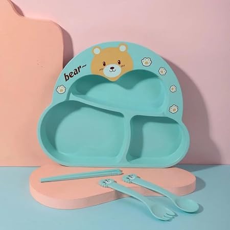 Bamboo Plates for Kids - Fun & Colorful Dining Bear