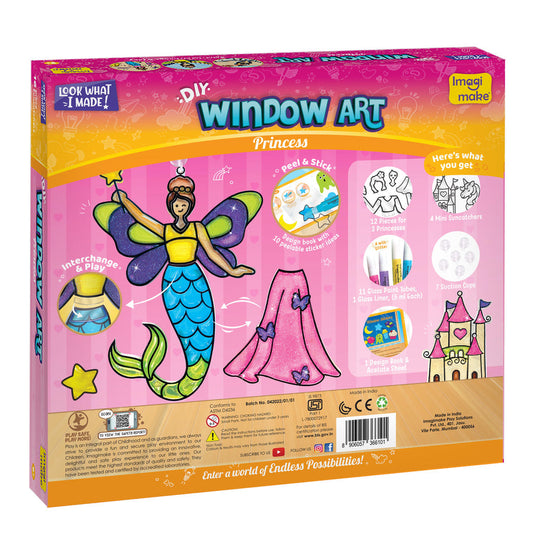 DIY Window Art Princess set for kids age 5+, features colorful peel and stick designs
