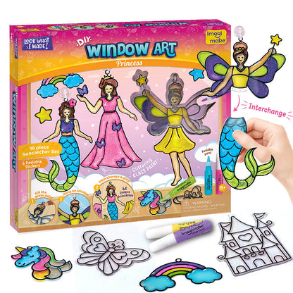 DIY Window Art Princess Suncatcher Set with 16 colorful pieces for ages 5 and up, includes princess polly designs