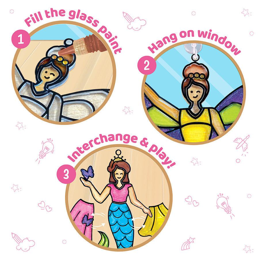 Princess Polly window art kit, colorful DIY glass paint for ages 5+, creative play and decoration