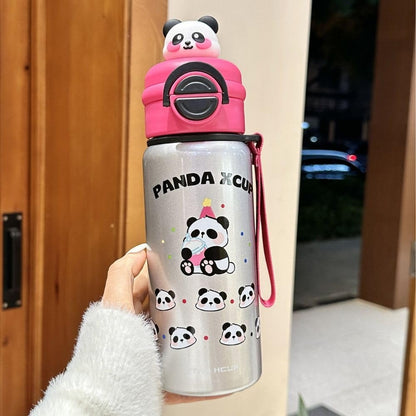 NIYO TOYS stainless steel drinks bottle with pink panda lid, suitable for kids and outdoor activities