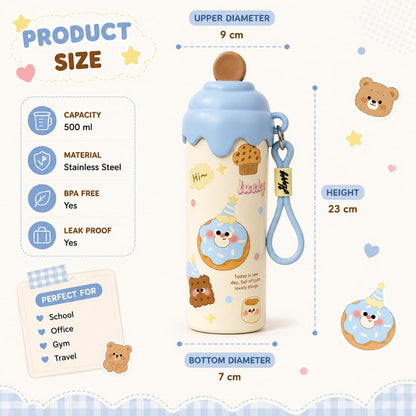 NIYO TOYS cecream Mini Tumbler – 500ml Stainless Steel Double-Walled Travel Mug – Leak-Proof, BPA-Free with Straw