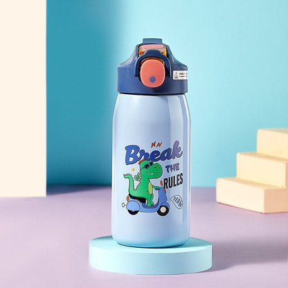 Cute Print Water Bottle with Sipper One Touch Open Bottle with Straw 530ml