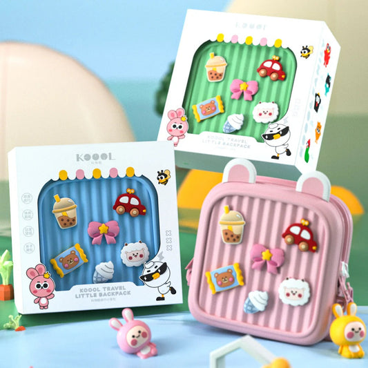 Cute kids mini backpack with colorful accessories featuring adorable designs and playful characters