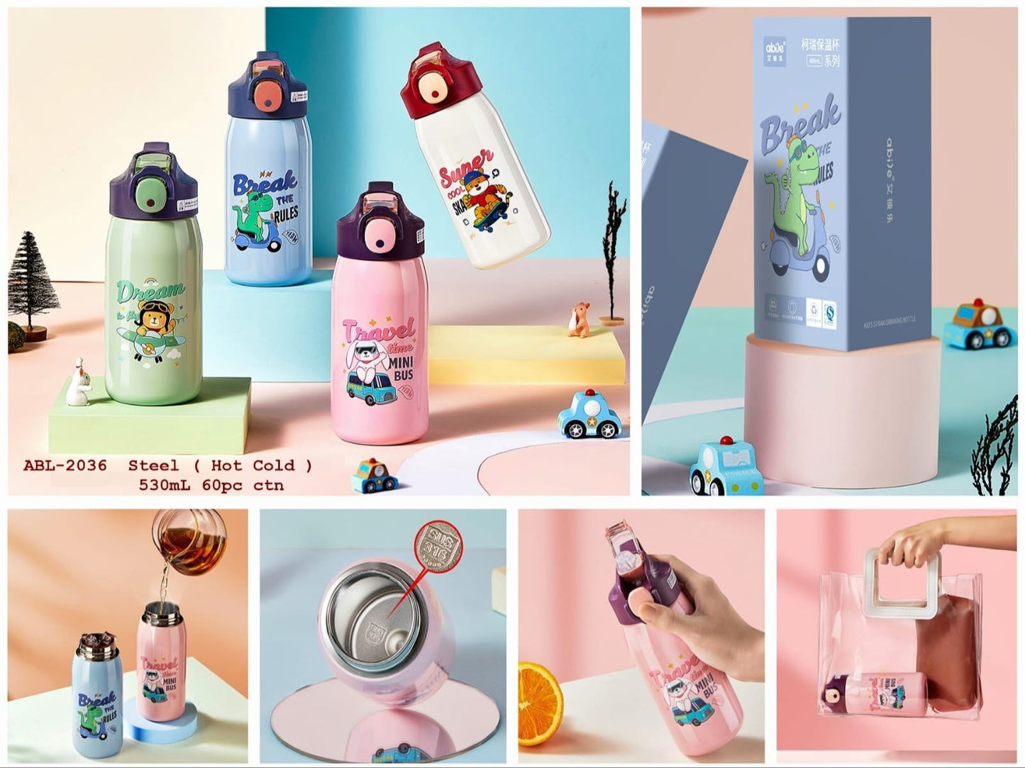 Cute Print Water Bottle with Sipper One Touch Open Bottle with Straw 530ml