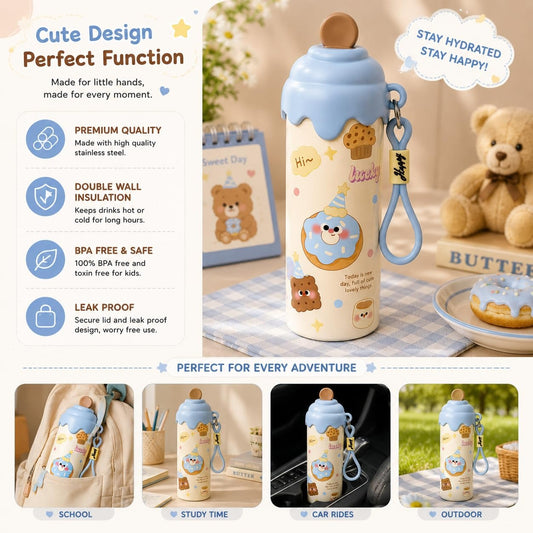 NIYO TOYS cecream Mini Tumbler – 500ml Stainless Steel Double-Walled Travel Mug – Leak-Proof, BPA-Free with Straw