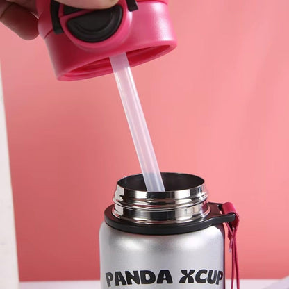 Pink stainless steel drinks bottle with straw, perfect for kids age 3+, ideal for outdoor use