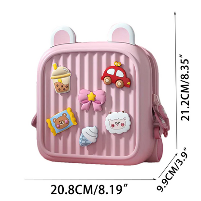 Cute kids mini backpack with colorful stickers and 3D designs for fun and playful style