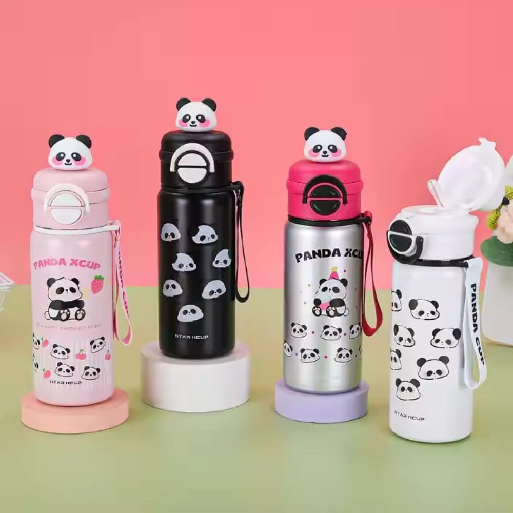 NIYO TOYS stainless steel drinks bottle in various colors featuring panda designs, age 3+, perfect for kids