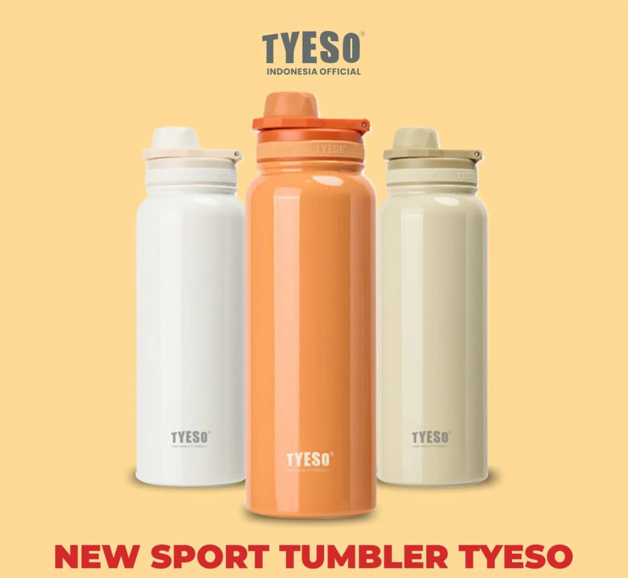 Set of three insulated stainless steel water bottles in white, orange, and cream, perfect for sports and outdoor use
