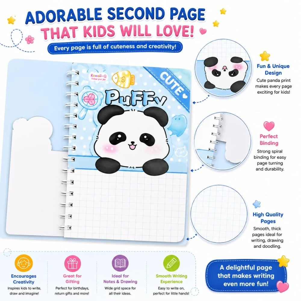 Puffy Panda Spiral Diary with sticker(Random)