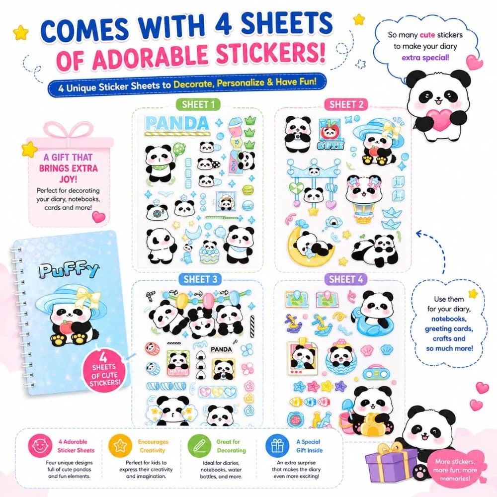 Puffy Panda Spiral Diary with sticker(Random)