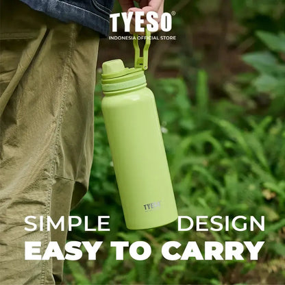 Green insulated stainless steel water bottle, easy to carry, perfect for kids and outdoor activities