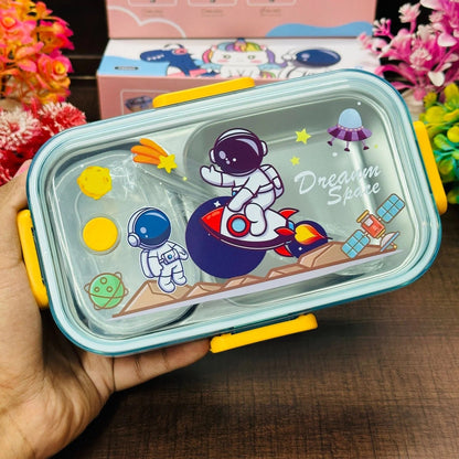 2-Grid Stainless Steel Lunch Box – Unicorn, Space, and Dino Themes 🦄🚀🦖 NIYO TOYS