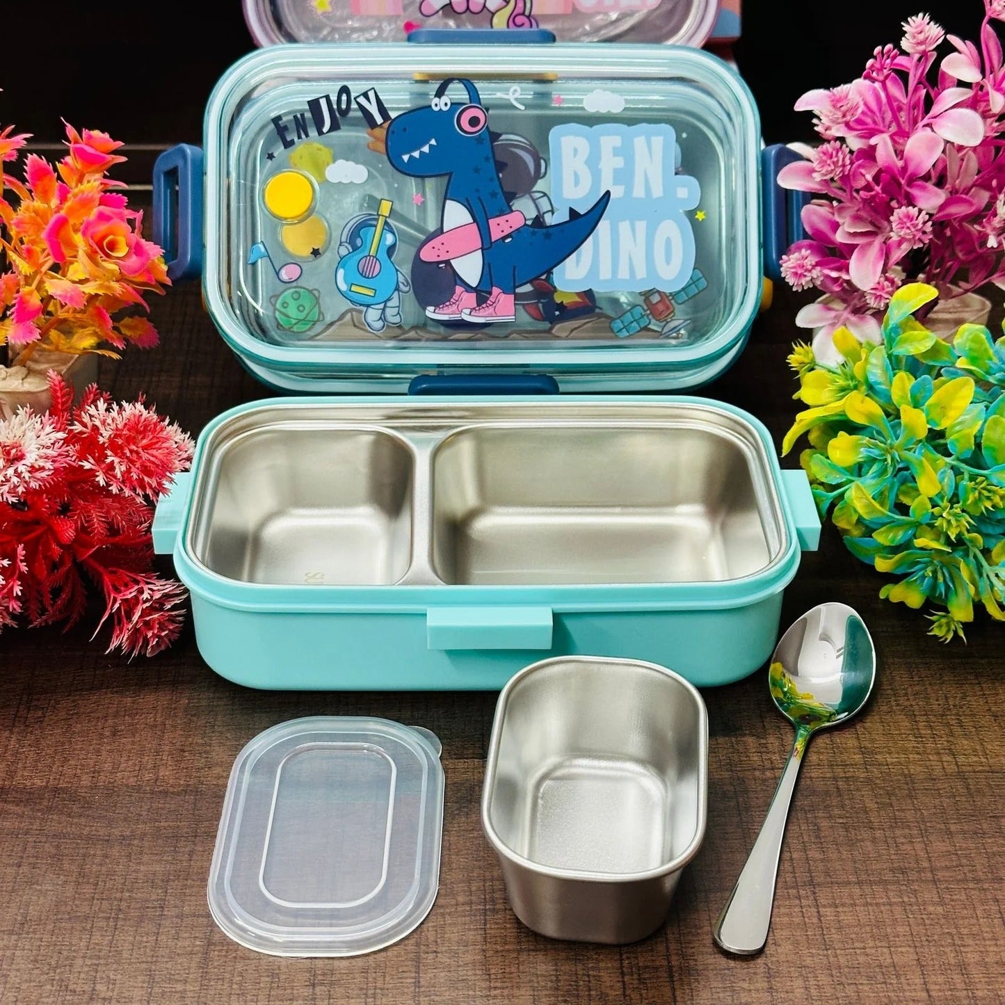 2-Grid Stainless Steel Lunch Box – Unicorn, Space, and Dino Themes 🦄🚀🦖 NIYO TOYS