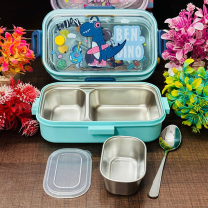 2-Grid Stainless Steel Lunch Box – Unicorn, Space, and Dino Themes 🦄🚀🦖 NIYO TOYS
