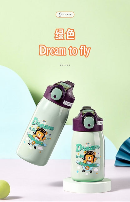 Cute Print Water Bottle with Sipper One Touch Open Bottle with Straw 530ml