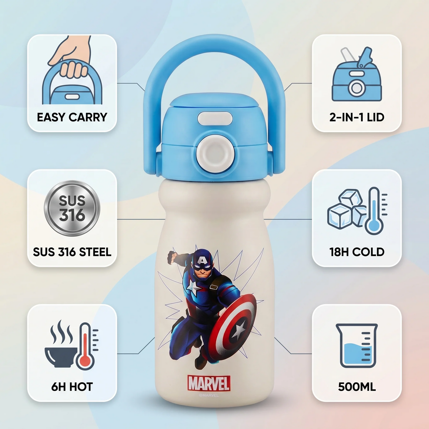 Marvel & Disney 500ml Insulated Kids Water Bottle