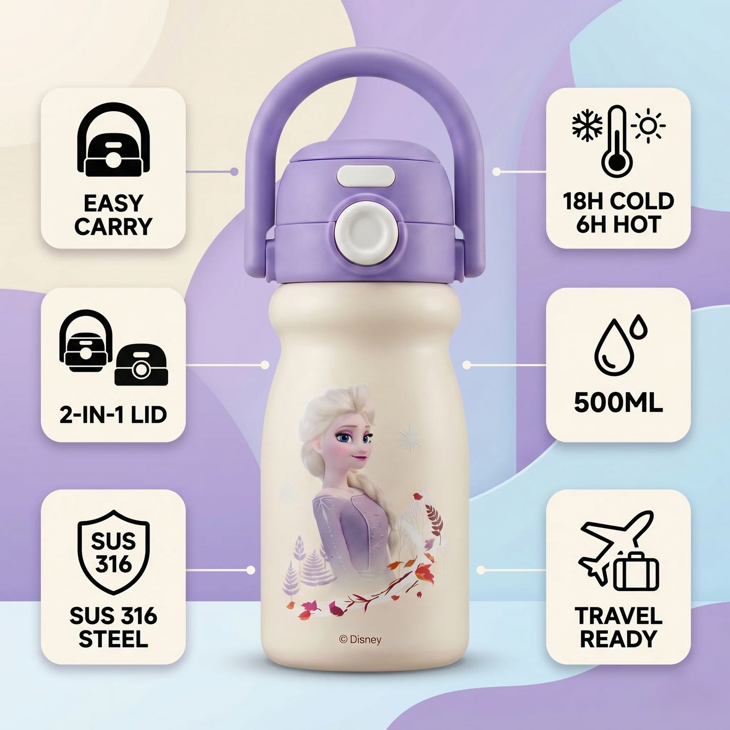 Marvel & Disney 500ml Insulated Kids Water Bottle