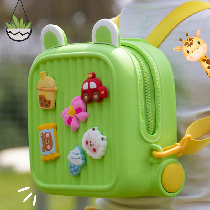 NIYO TOYS Cute Kids Mini Backpack in Green with Fun 3D Decorations and Adjustable Straps
