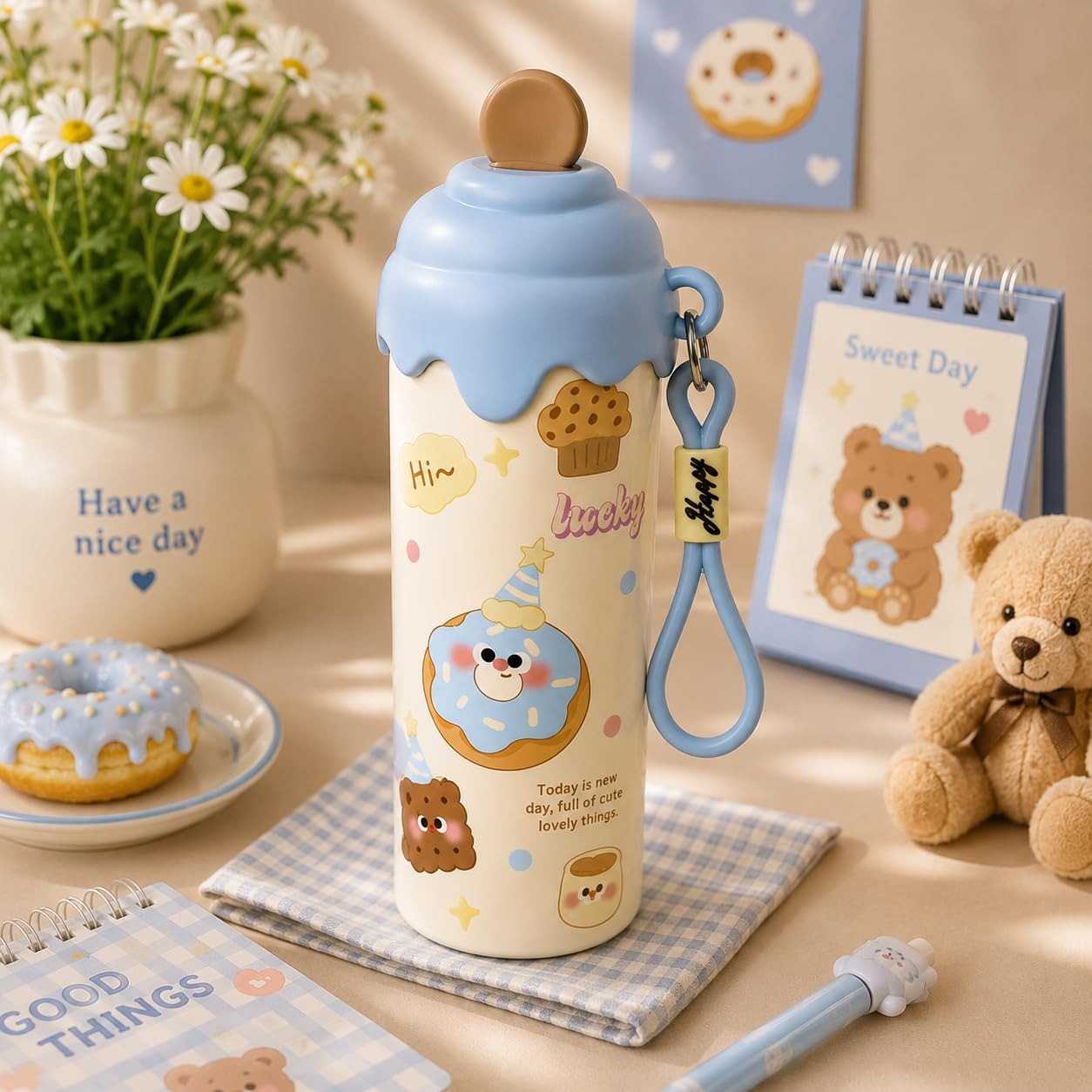 NIYO TOYS cecream Mini Tumbler – 500ml Stainless Steel Double-Walled Travel Mug – Leak-Proof, BPA-Free with Straw