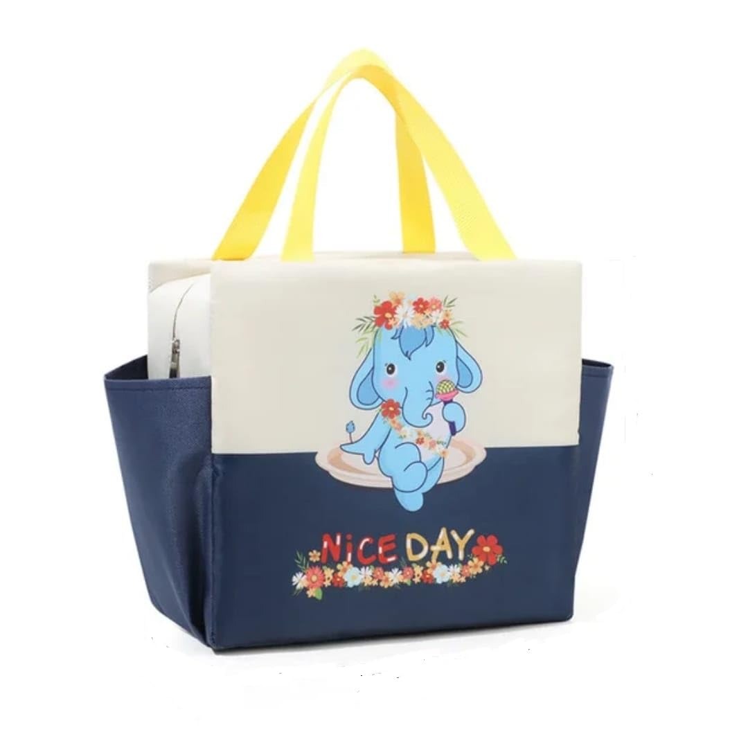 NIYO TOYS insulated bag for lunch in blue and cream with cute elephant design, ideal for kids