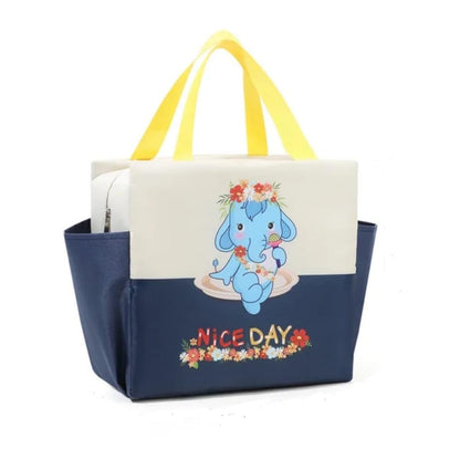 NIYO TOYS insulated bag for lunch in blue and cream with cute elephant design, ideal for kids