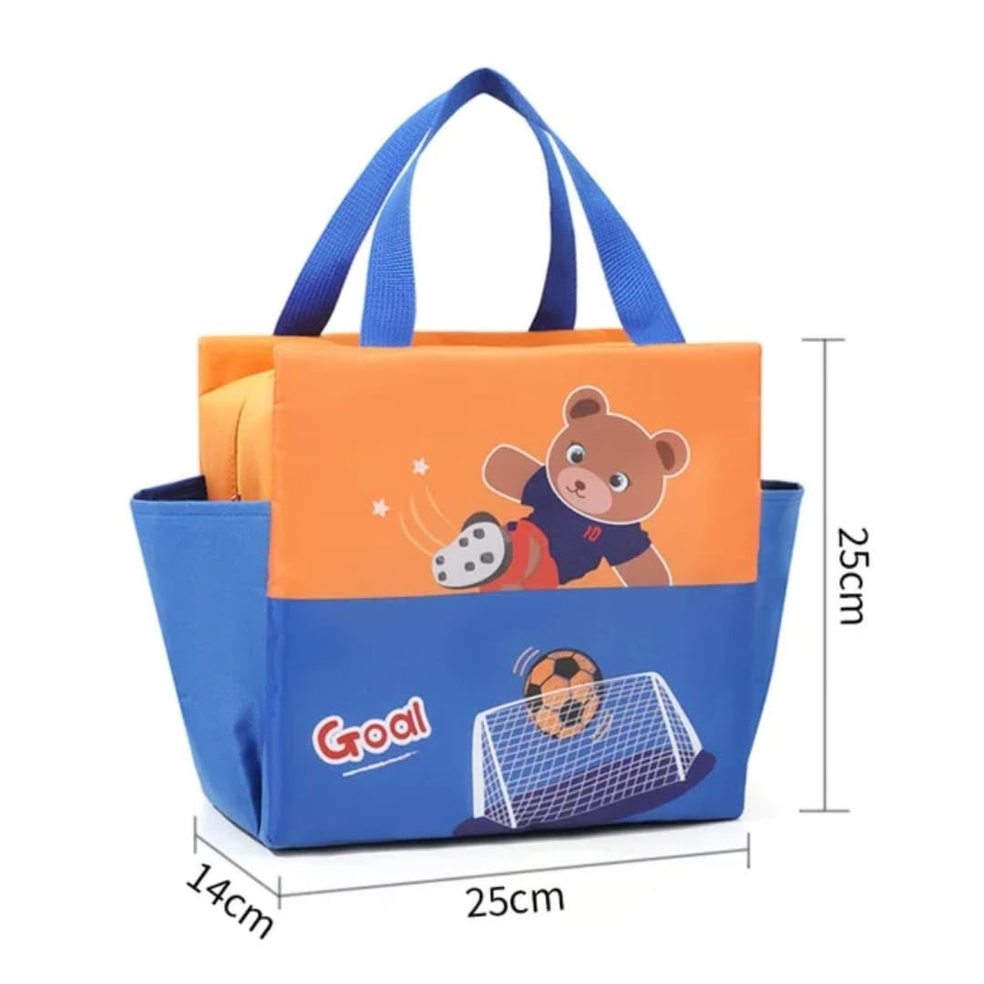 NIYO TOYS insulated bag for lunch featuring a bear playing soccer, perfect for kids aged 3 and up
