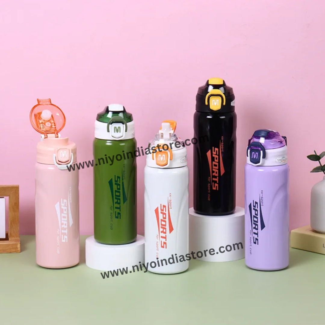 NIYO TOYS insulated stainless steel water bottles in various colors for sports enthusiasts and outdoor activities