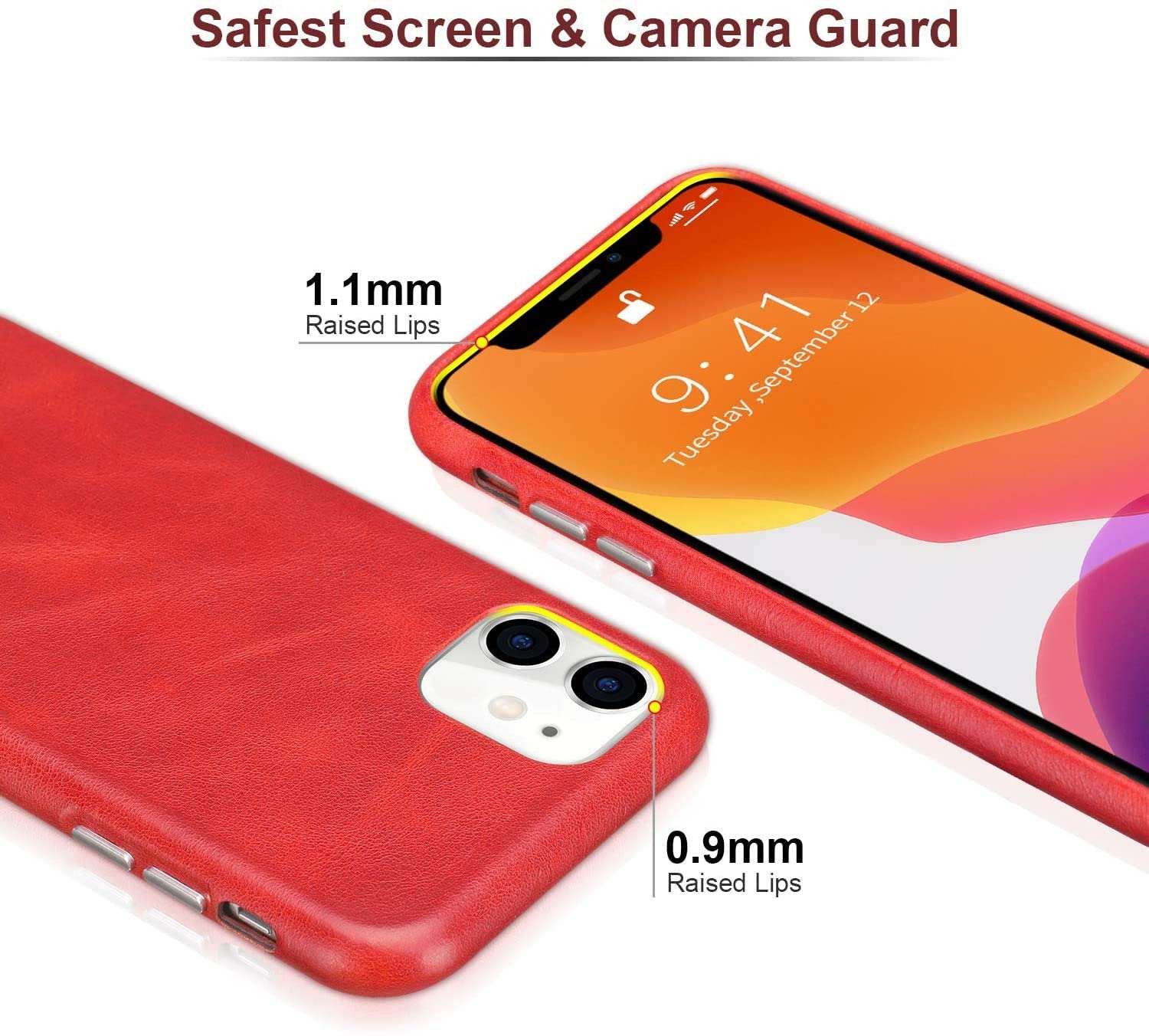Red iPhone 17 Pro Max case with raised lips for screen and camera protection, designed for all-age use