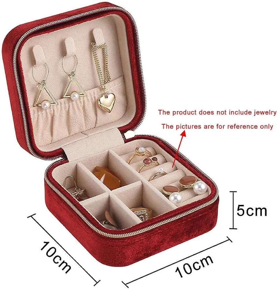 Red jewelry case for travel with compartments for organizing accessories, perfect for all ages