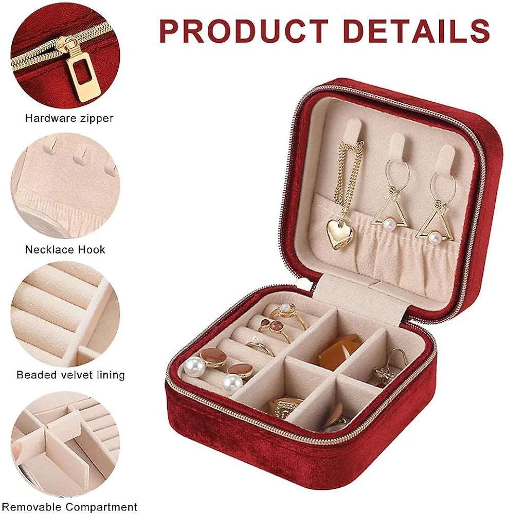 Red NIYO TOYS jewelry case for travel with removable compartments and velvet lining for organized storage