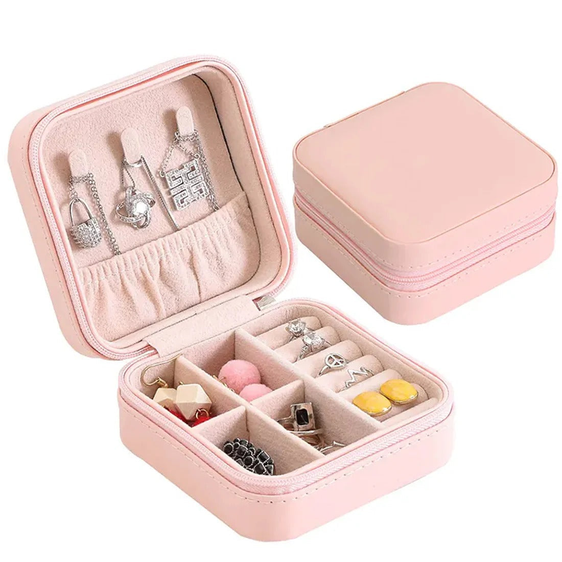 Pink jewelry organizer jewelry organizer with multiple compartments for storing earrings and necklaces