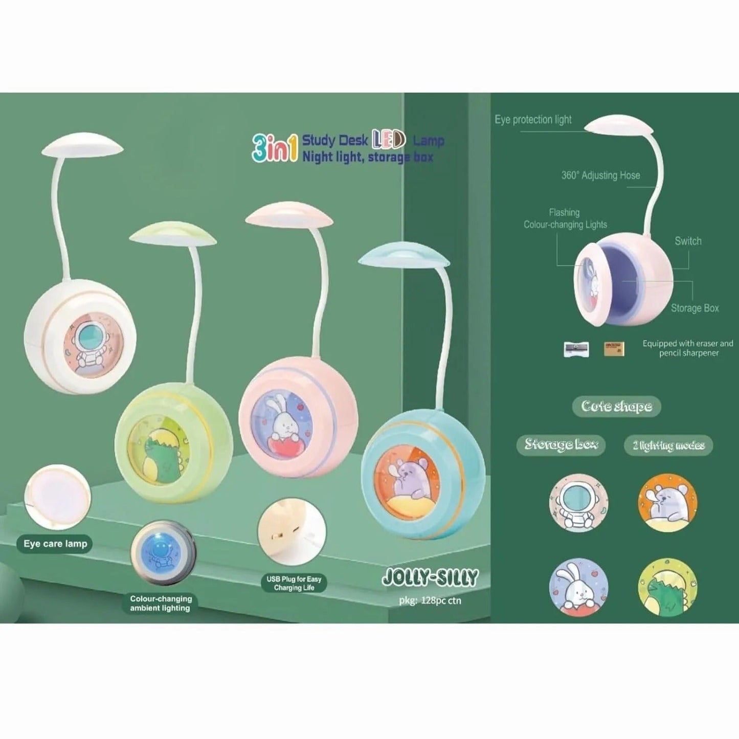 Colorful NIYO TOYS 3-in-1 desk and lamp with adjustable heads for kids age 3+, includes storage and eye protection