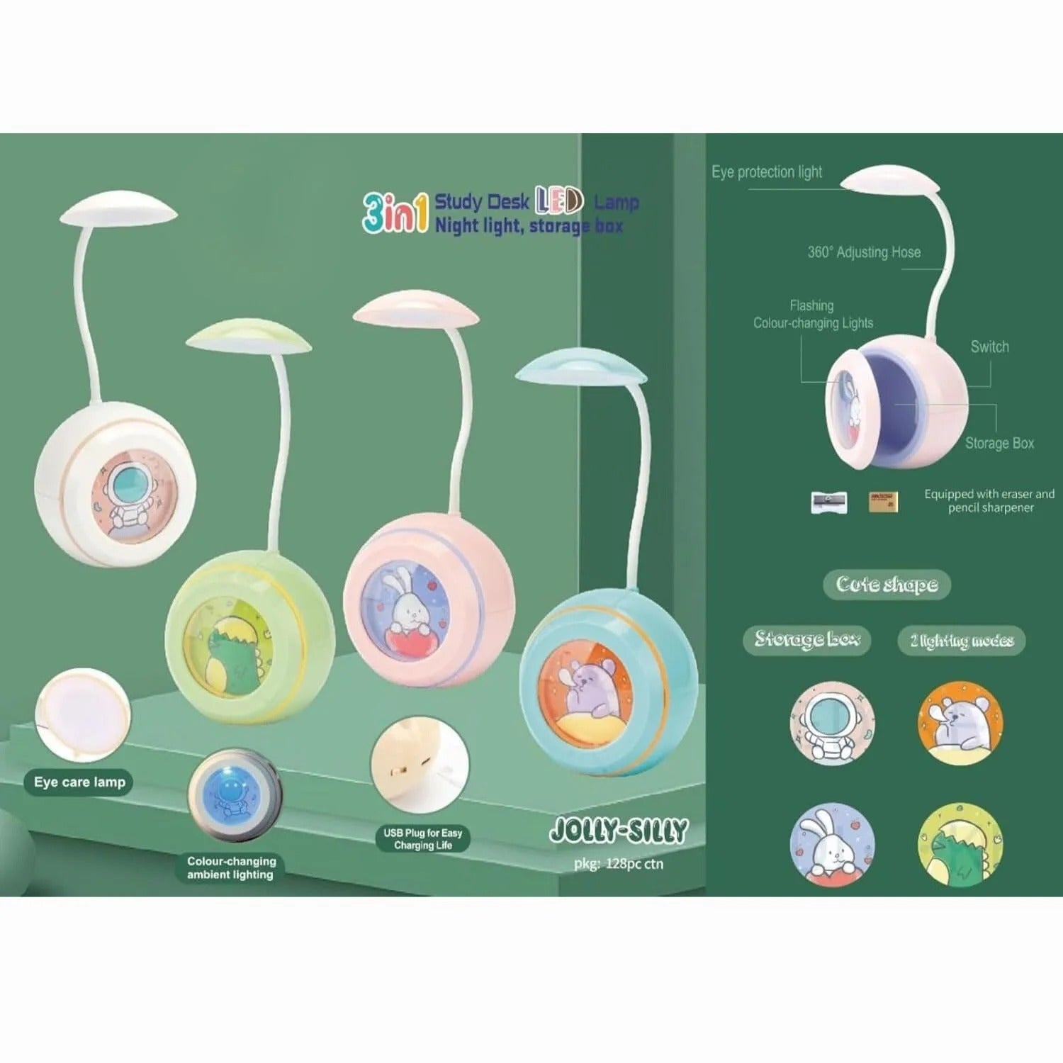 Colorful NIYO TOYS 3-in-1 desk and lamp with adjustable heads for kids age 3+, includes storage and eye protection
