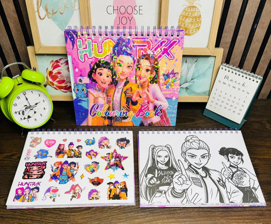 K-pop: Demon Hunters coloring book for ages 6+, featuring colorful characters and stickers