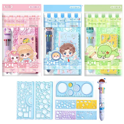 NIYO TOYS Doodle Buddy drawing ruler set for kids, colorful designs, age 3+, perfect for creative projects