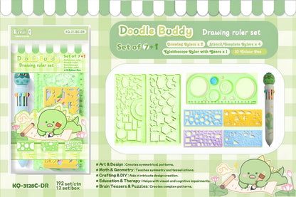 Green Doodle Buddy drawing ruler set for kids, age 3+, includes stencils and templates for fun art projects