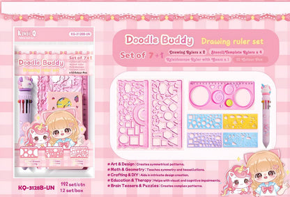 Pink Doodle Buddy drawing ruler set for kids, age 3+, for art and design projects