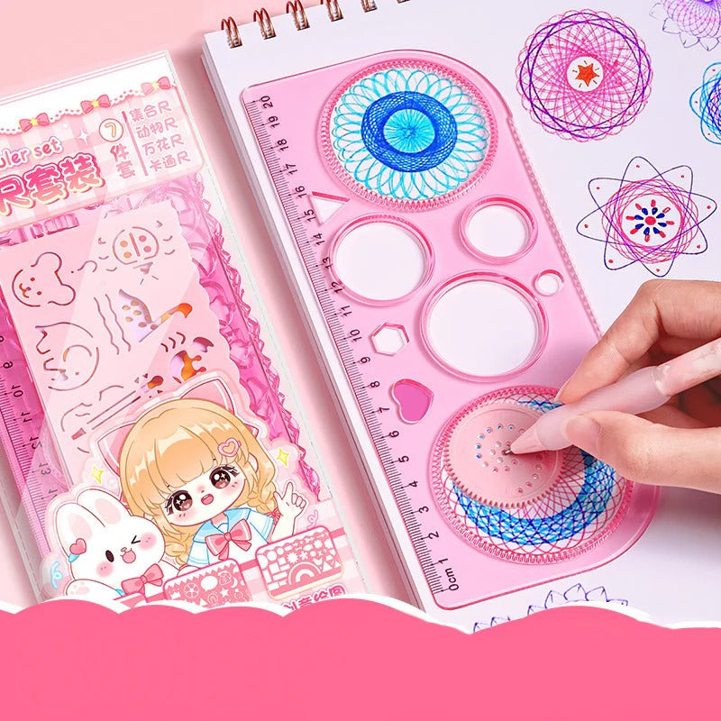 NIYO TOYS drawing ruler set for kids in pink for creative drawing and crafts, age 5 and up