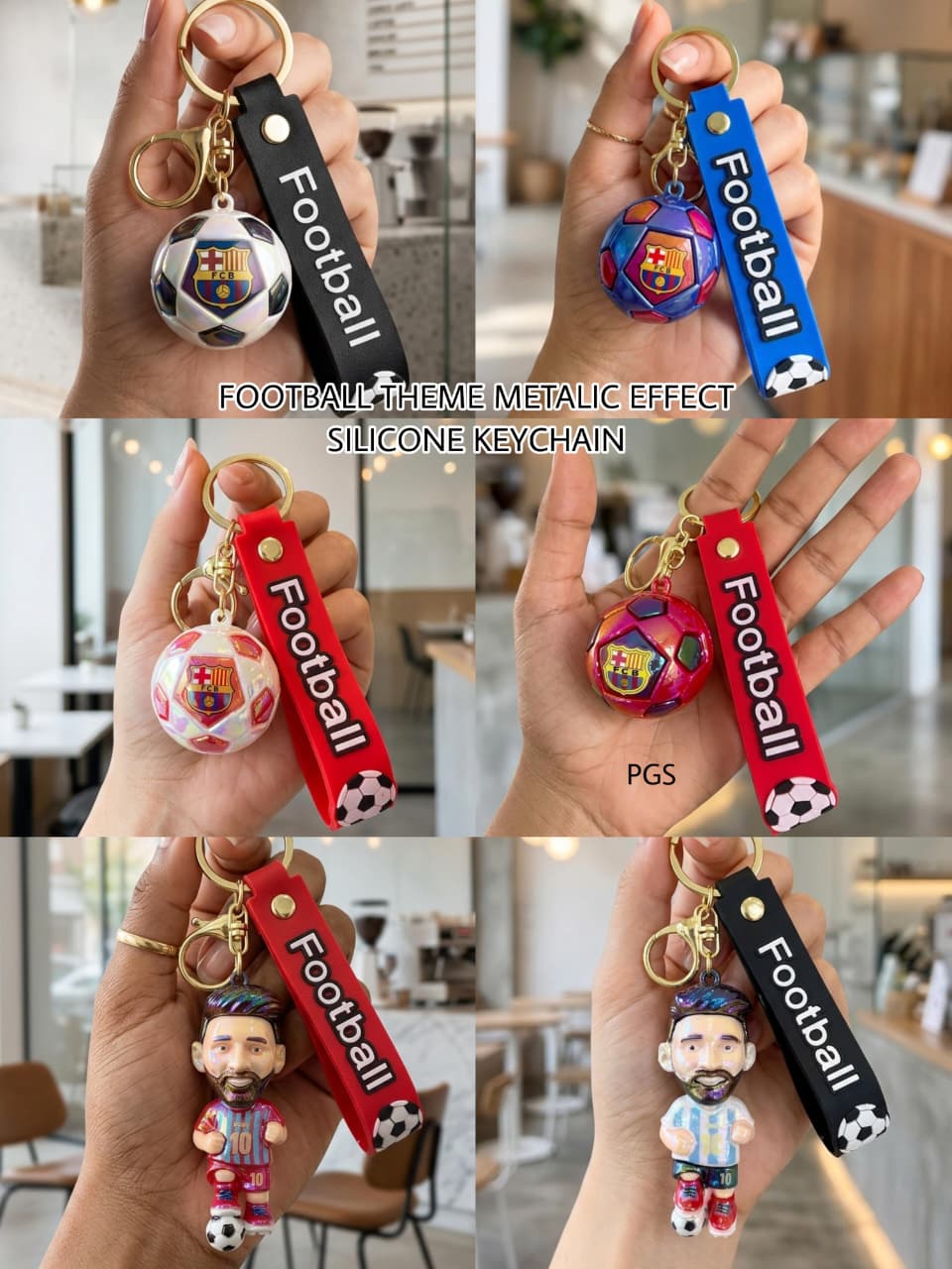 Football-themed keychain 3D printing with Messi figure and silicone embellishments for sports fans age 6+