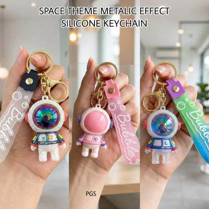 Space theme metallic effect keychain featuring a 3D printed astronaut design for all ages