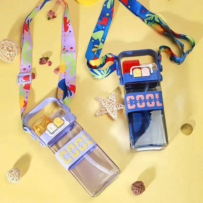 NIYO TOYS 2 in 1 kids water bottle with colorful strap and cool design for fun hydration