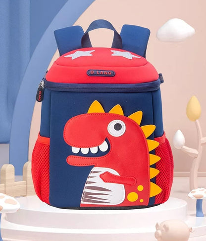 NIYO TOYS dinosaur kids backpack in red and blue, age 3+, perfect for school and outings