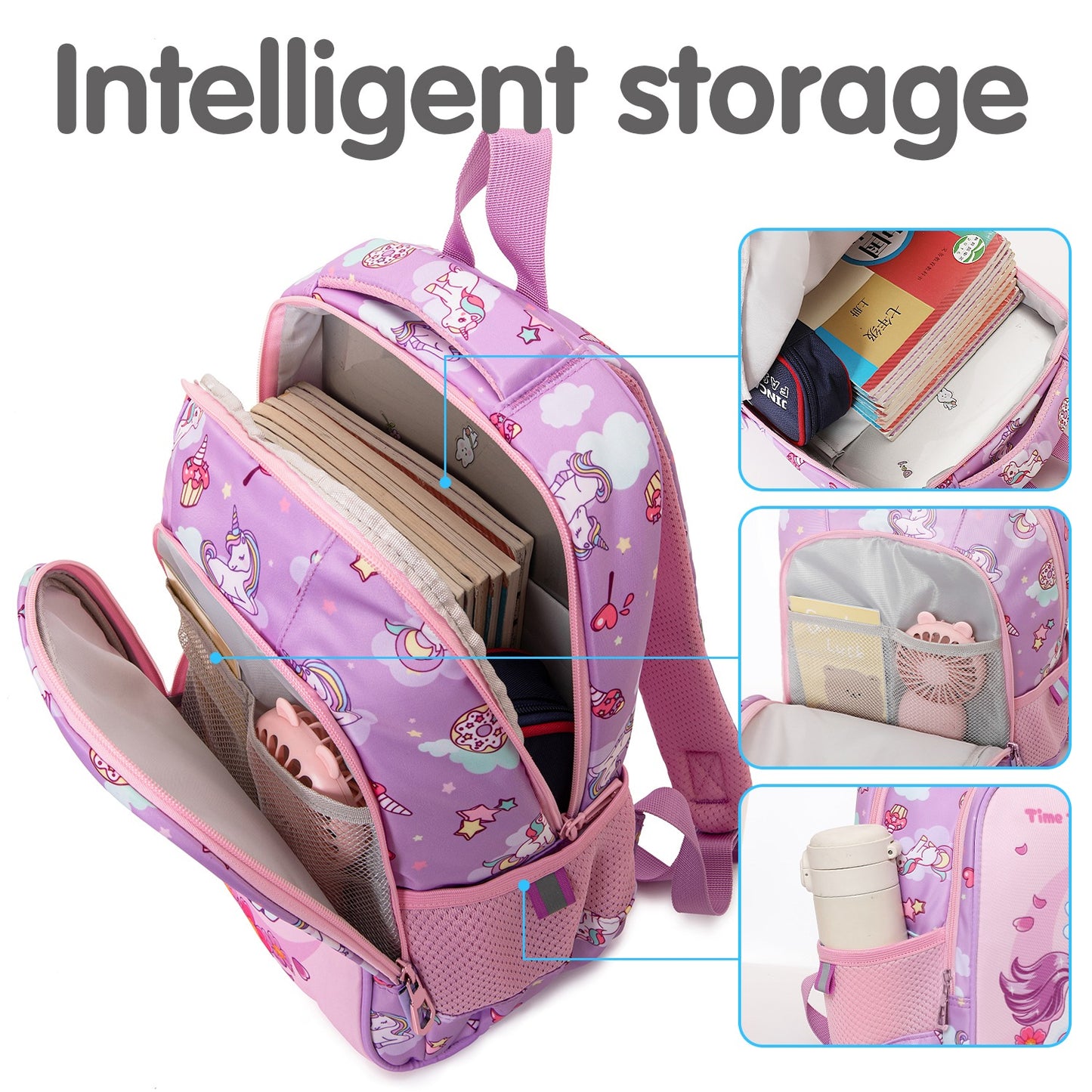 Purple kids backpack with intelligent storage for ages 3 and up, perfect for school and play