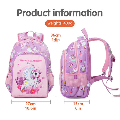 Purple NIYO TOYS kids backpack with unicorn design, measuring 27x15x36cm for ages 3 and up