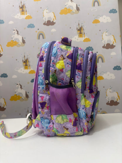 NIYO TOYS kids backpack in purple with princess and unicorn patterns, suitable for ages 3 and up